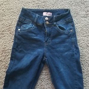 High waisted dark blue jean jeggings